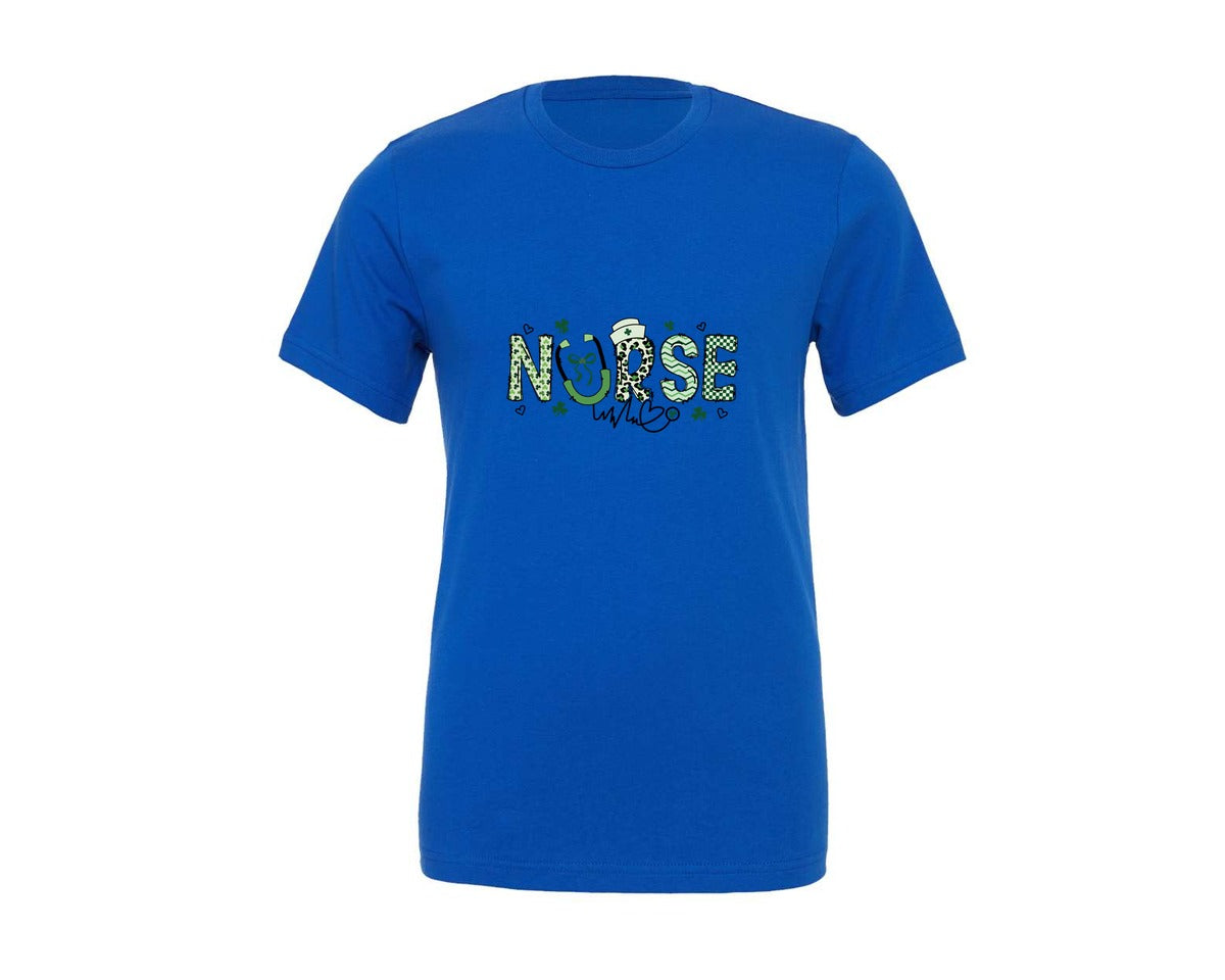 brand:Generic|color:True Royal Blue|Nurse Coquette Bow Doodle St Patrick Day Graphic T-Shirt
