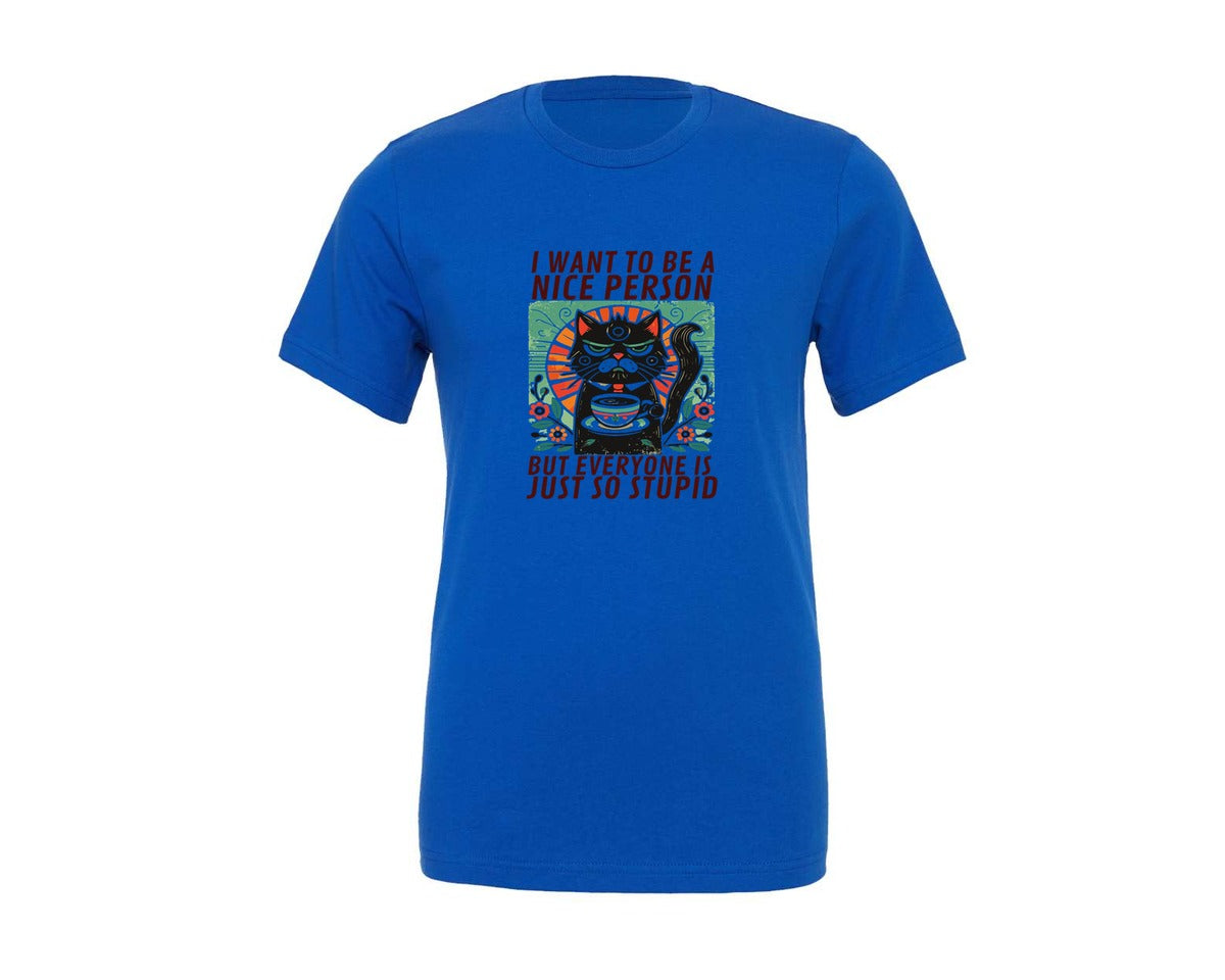 brand:Generic|color:True Royal Blue|Grumpy Cat Coffee Lover Funny Cat Graphic T-Shirt