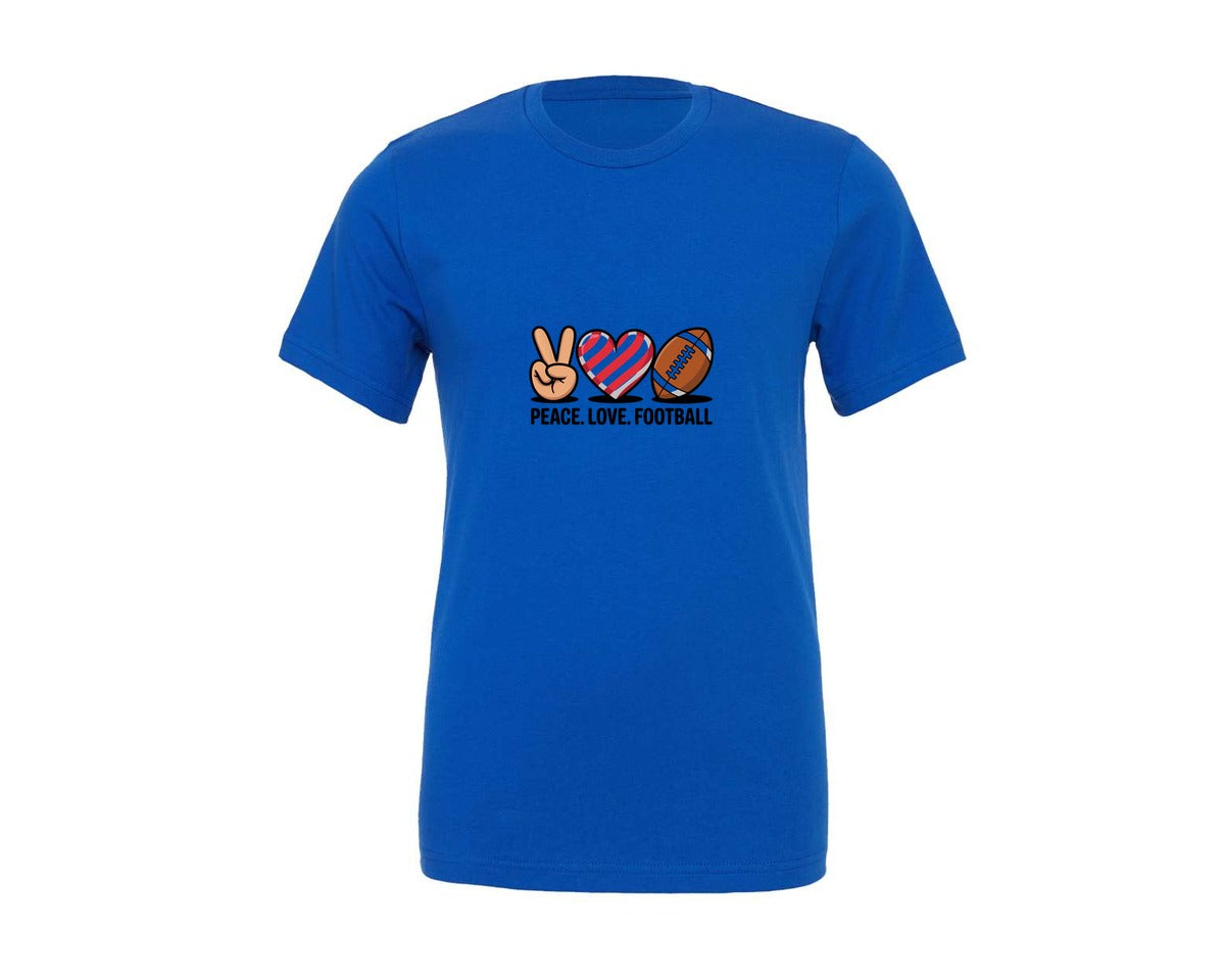 brand:Generic|color:True Royal Blue|Peace Love Football Graphic Graphic T-Shirt