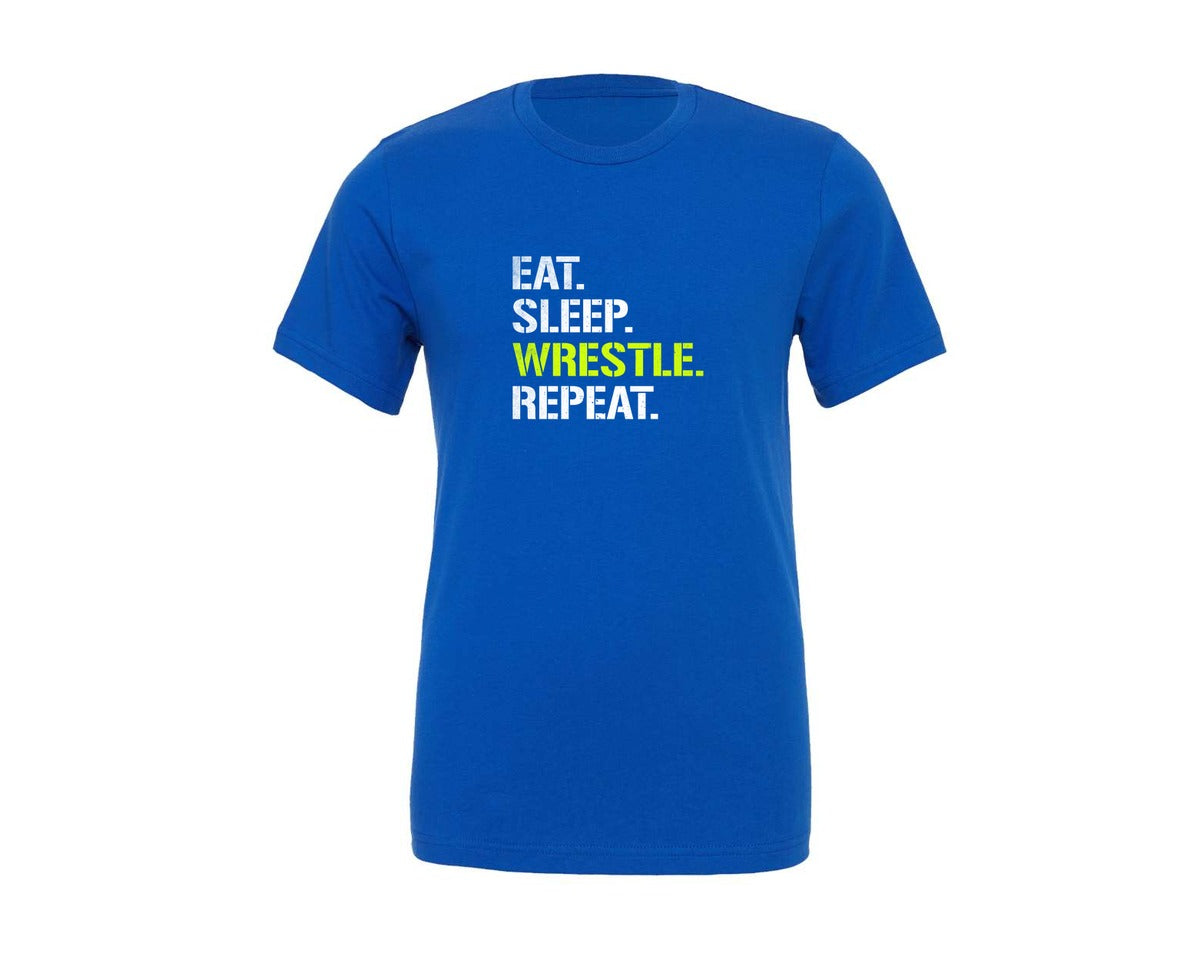 brand:Generic|color:True Royal Blue|Eat Sleep Wrestle Repeat Wrestling Shirt Graphic T-Shirt