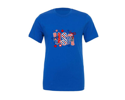 brand:Generic|color:True Royal Blue|Usa 4Th Of July Retro America 4 Graphic T-Shirt