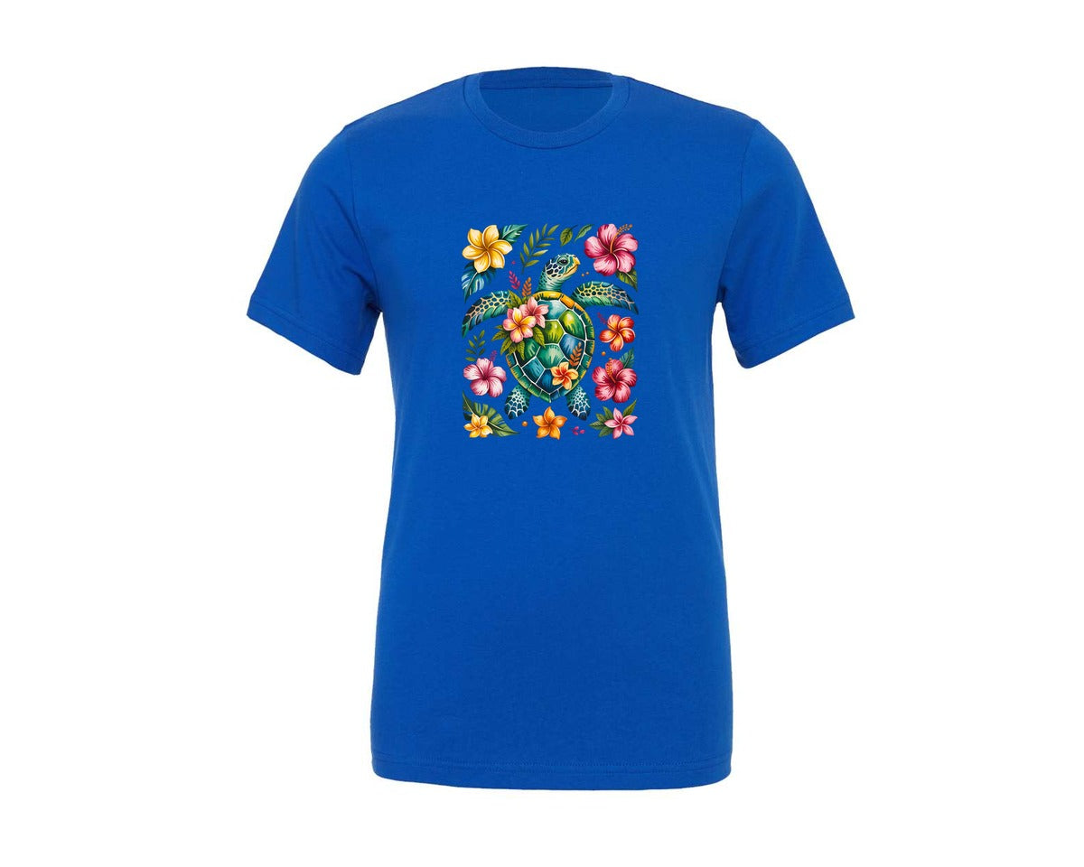 brand:Generic|color:True Royal Blue|Boho Floral Sea Turtle Tropical Dtf Graphic T-Shirt
