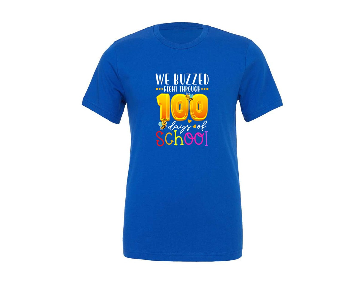 brand:Generic|color:True Royal Blue|Cute Bee 100 Days Of School Graphic T-Shirt