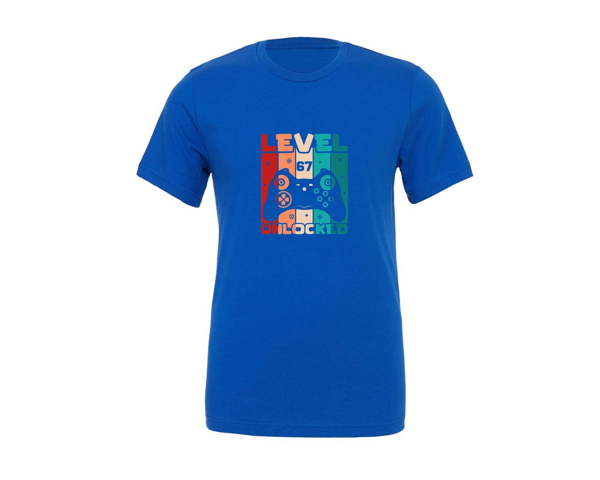 brand:Generic|color:True Royal Blue|Gamer Gaming Level 67 Unlocked Graphic T-Shirt