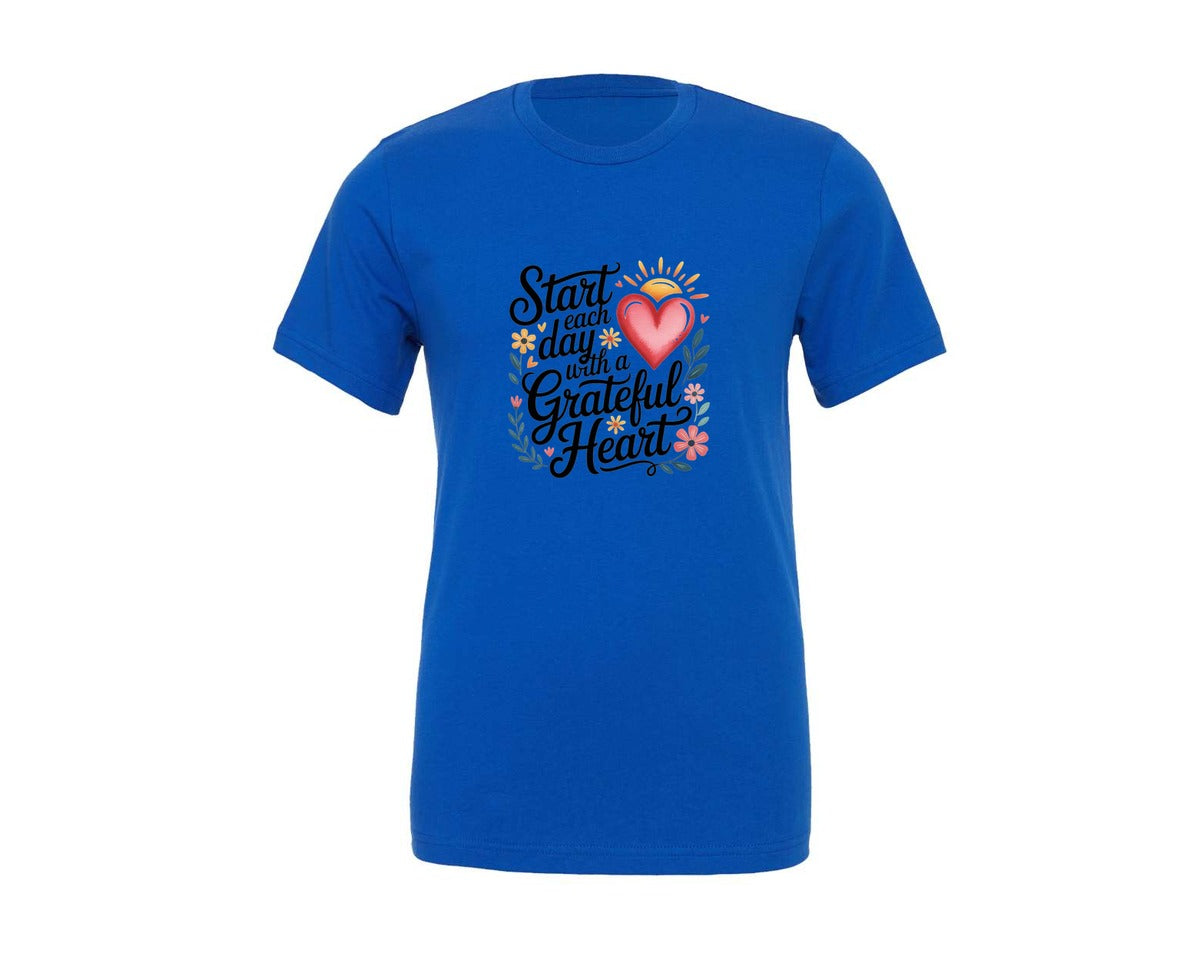 brand:Generic|color:True Royal Blue|Start Each Day With A Grateful Heart Graphic T-Shirt