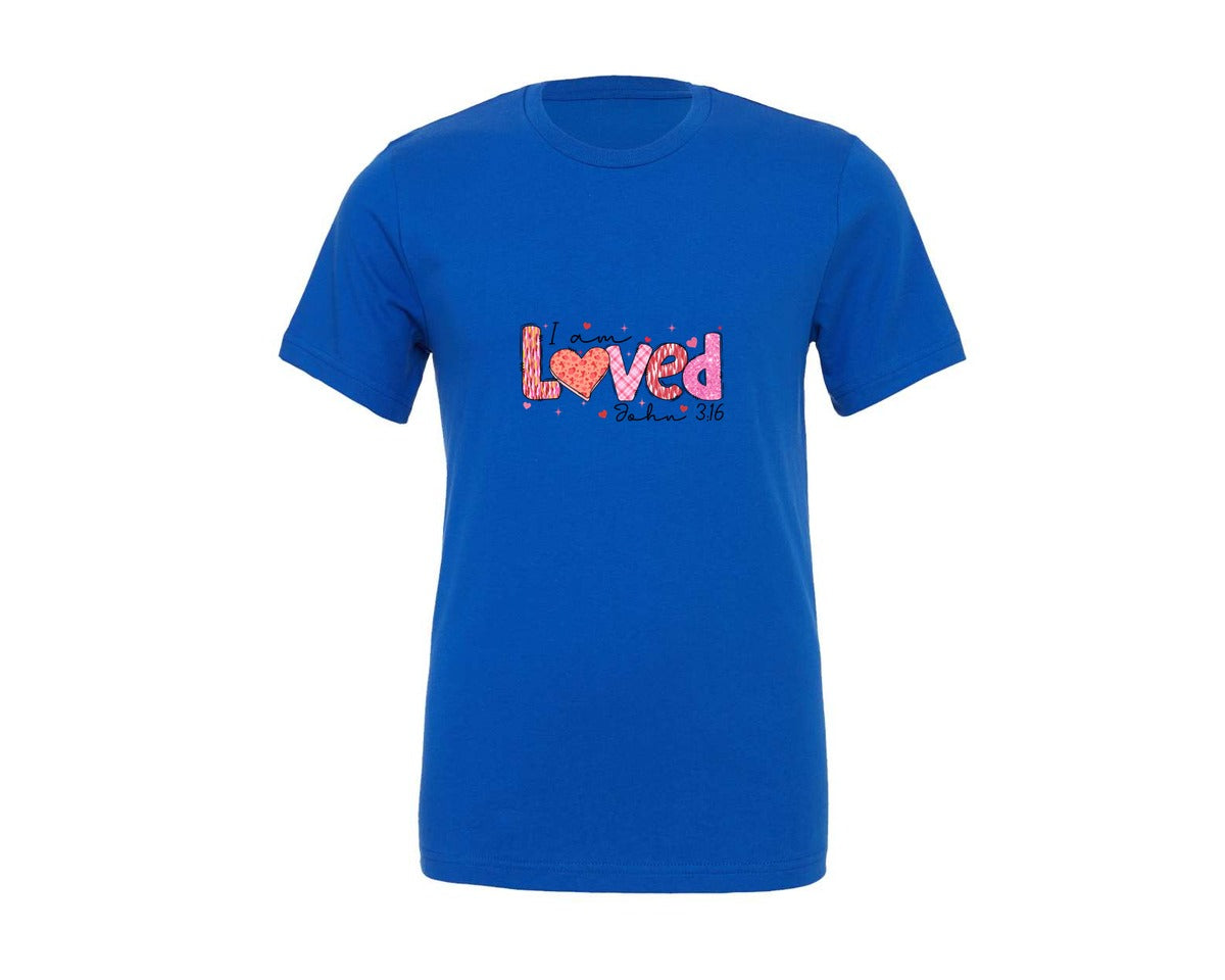 brand:Generic|color:True Royal Blue|I Am Loved John 316 Christian Graphic T-Shirt