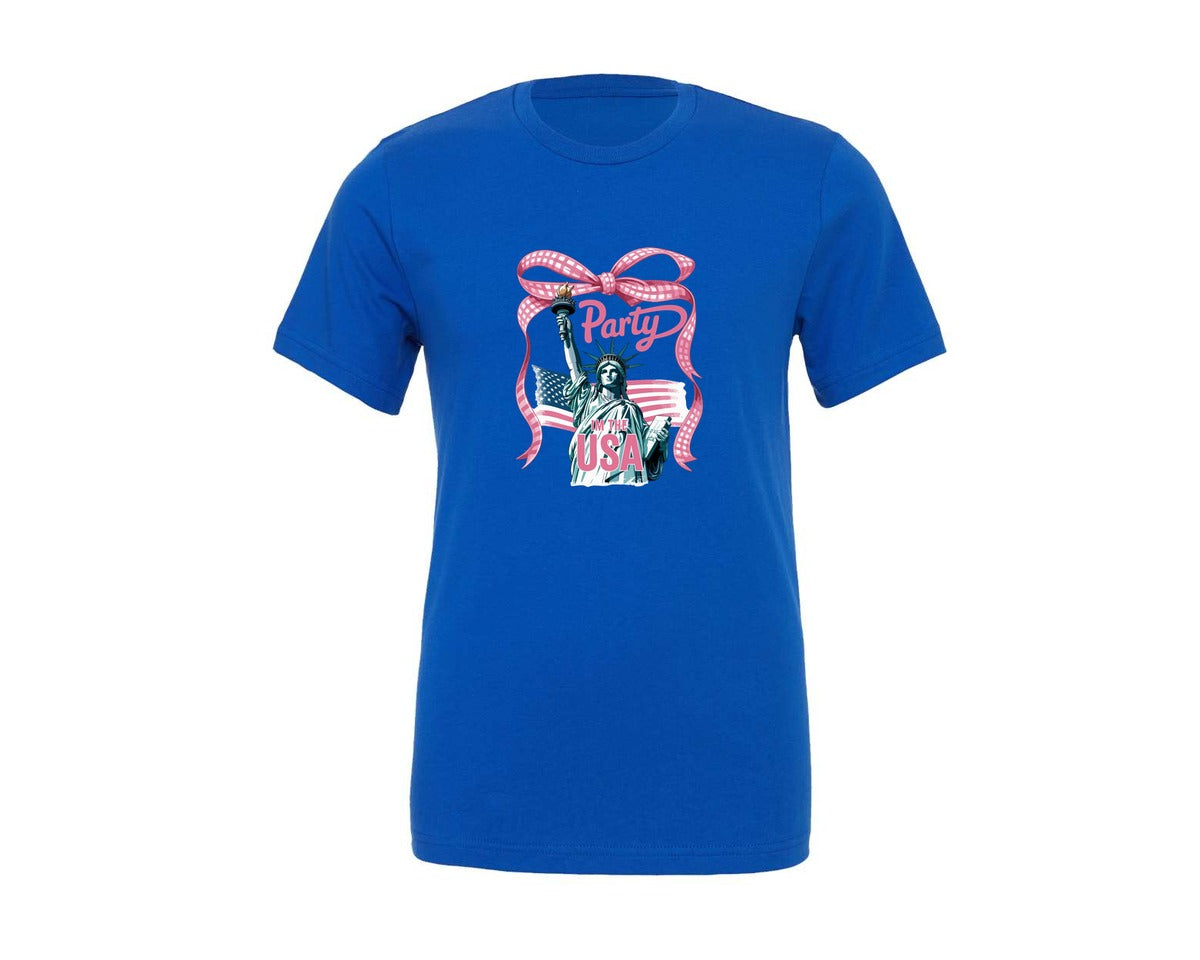 brand:Generic|color:True Royal Blue|Liberty Usa Party Retro Design Graphic T-Shirt