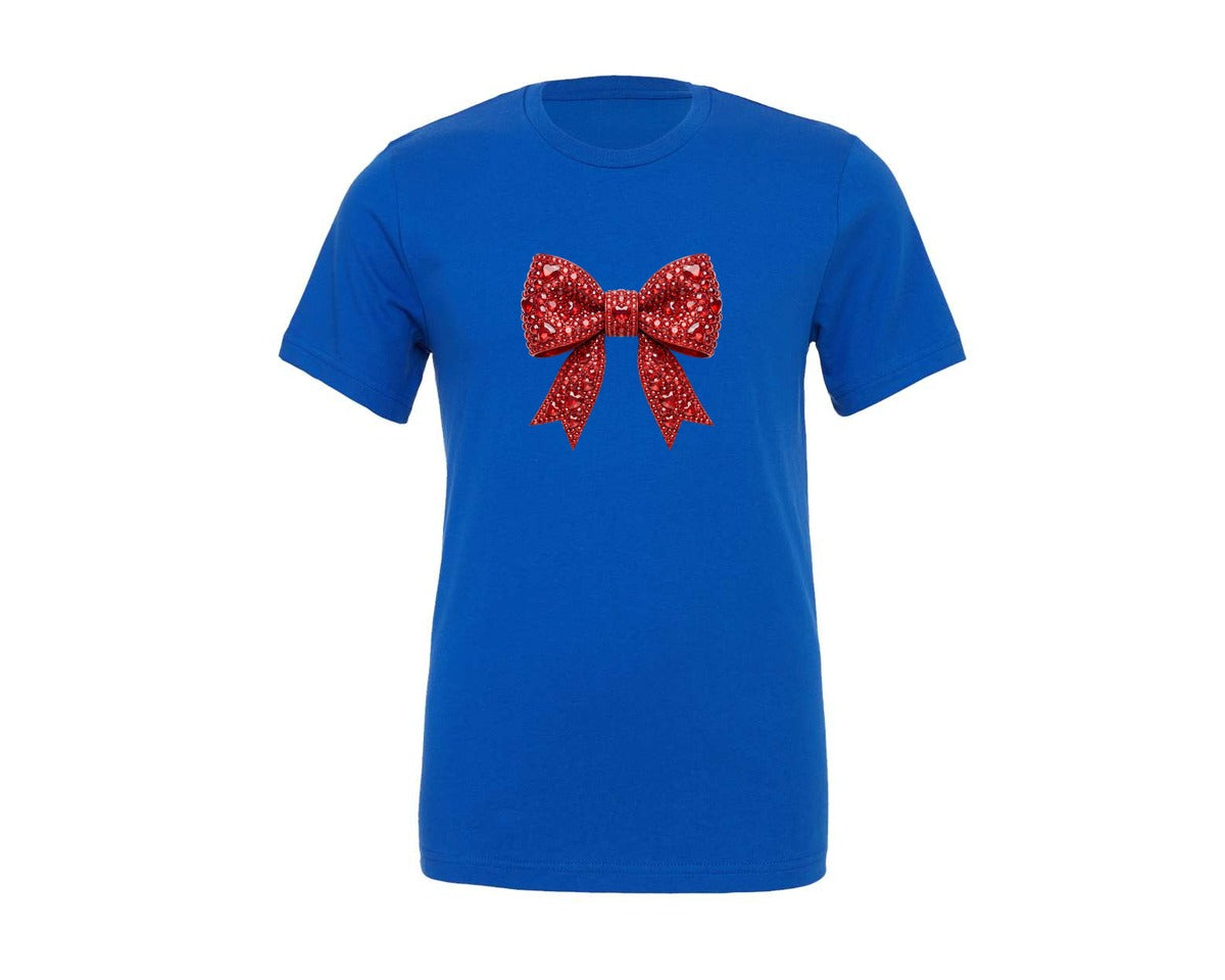 brand:Generic|color:True Royal Blue|Rhinestone Valentine Coquette Bow Graphic T-Shirt