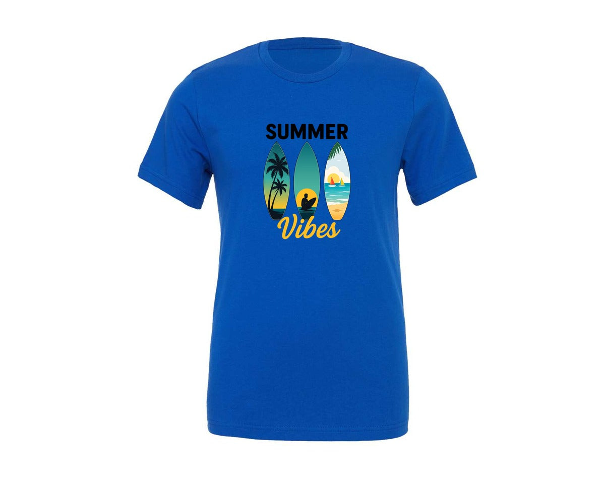 brand:Generic|color:True Royal Blue|Summer Vibes Surfboard T Shirt Design Graphic T-Shirt
