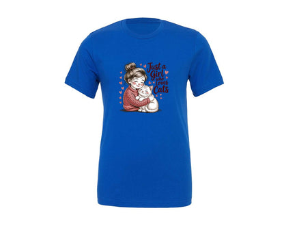 brand:Generic|color:True Royal Blue|Just A Girl Who Loves Cats Cute Cat Graphic T-Shirt