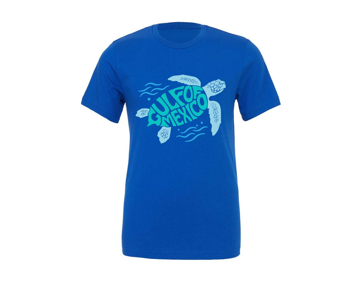 brand:Generic|color:True Royal Blue|Gulf Of Mexico Word Art Turtle Graphic T-Shirt