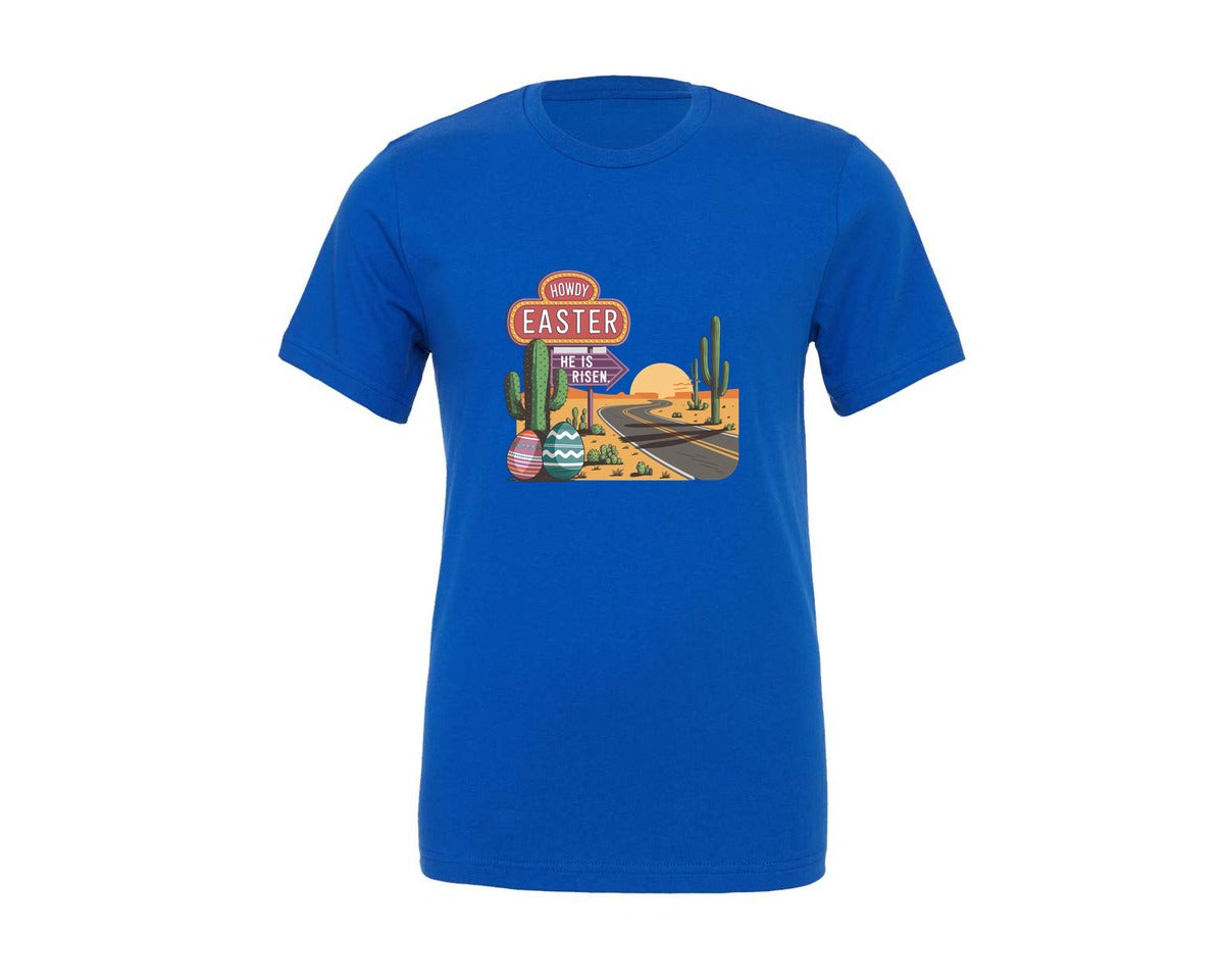 brand:Generic|color:True Royal Blue|Howdy Easter Western Desert Easter 3 Graphic T-Shirt