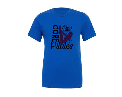 brand:Generic|color:True Royal Blue|Adore Your Core Pilates Workout Graphic T-Shirt
