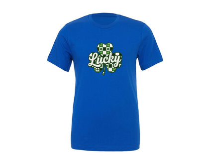 brand:Generic|color:True Royal Blue|Lucky Yarn Embroidery Shamrock Graphic T-Shirt