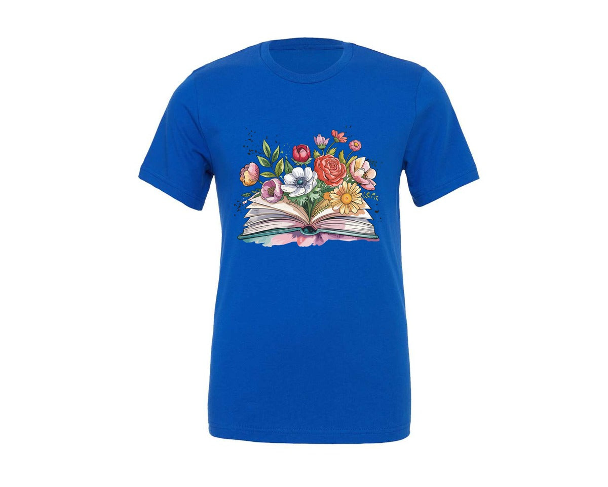 brand:Generic|color:True Royal Blue|Open Book Silhouette With Flower T Shirt 3 Graphic T-Shirt