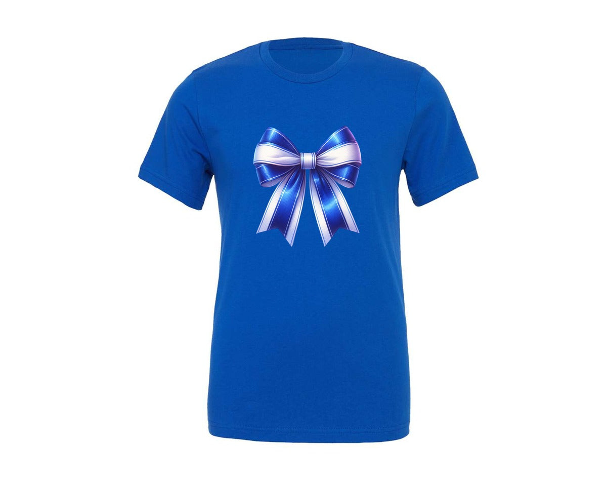 brand:Generic|color:True Royal Blue|Blue White Mascot Coquette Bow Graphic T-Shirt