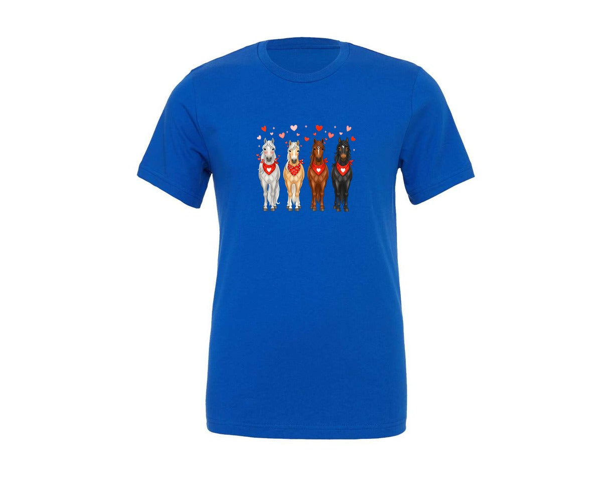 brand:Generic|color:True Royal Blue|Cute Valentine Horses With Bandanas Graphic T-Shirt
