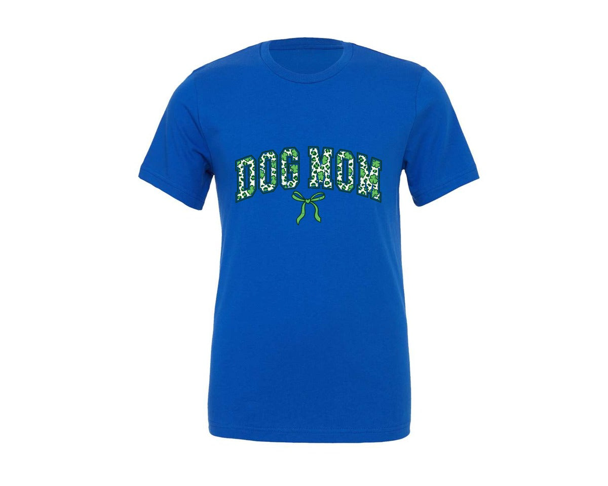brand:Generic|color:True Royal Blue|Dog Mom St Patricks Day Coquette Bow Graphic T-Shirt