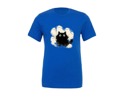 brand:Generic|color:True Royal Blue|Halloween Ghost And Cat 4 Graphic T-Shirt