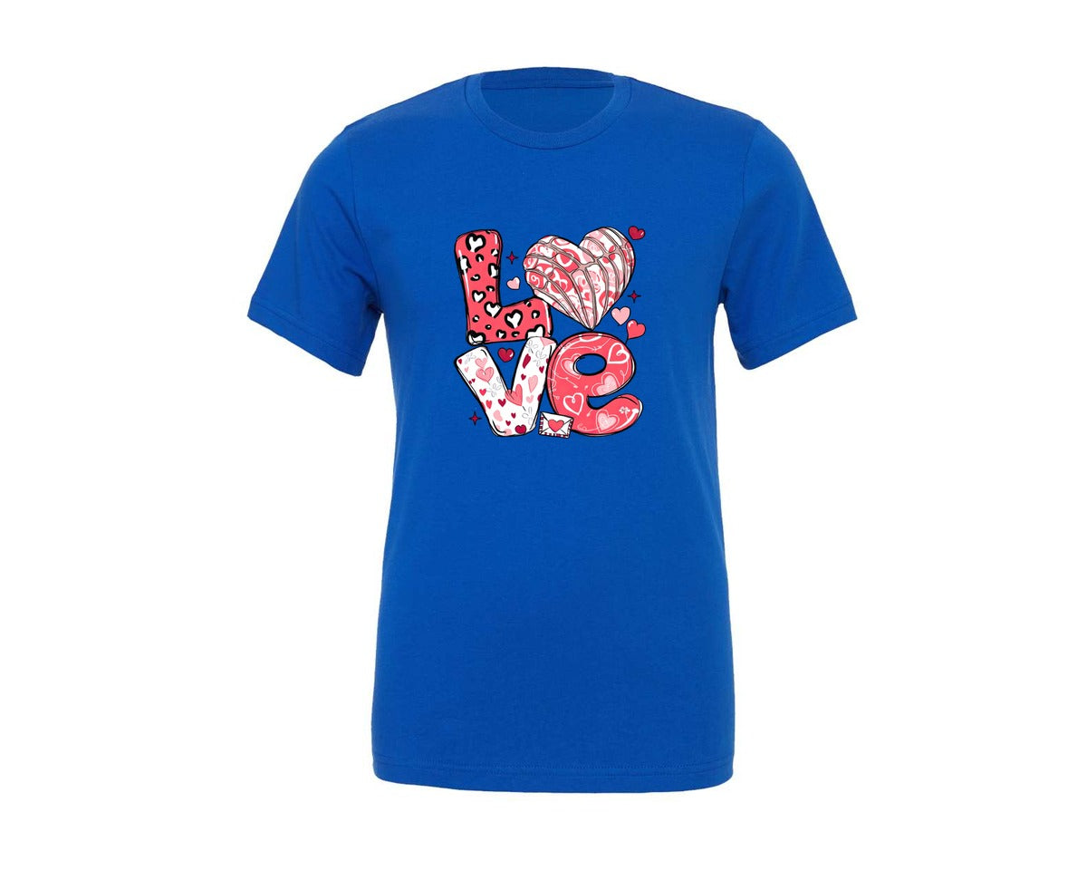 brand:Generic|color:True Royal Blue|Love Valentine Heart Valentines Day Graphic T-Shirt