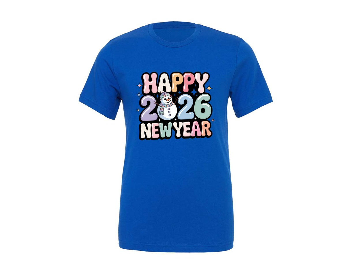 brand:Generic|color:True Royal Blue|Happy New Year 2026 Holiday Graphic T-Shirt
