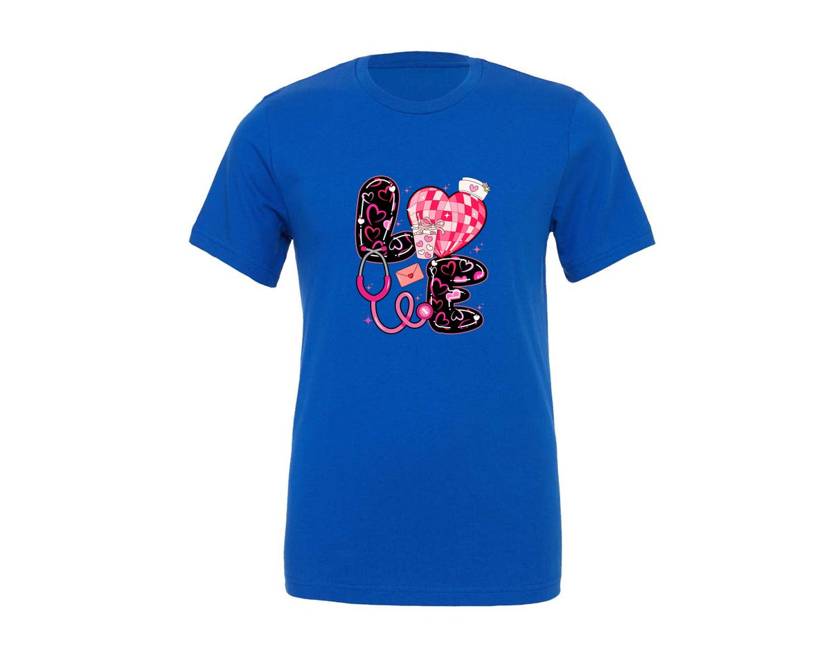 brand:Generic|color:True Royal Blue|Icu Rn Nurse Love Heart Valentines Day Graphic T-Shirt