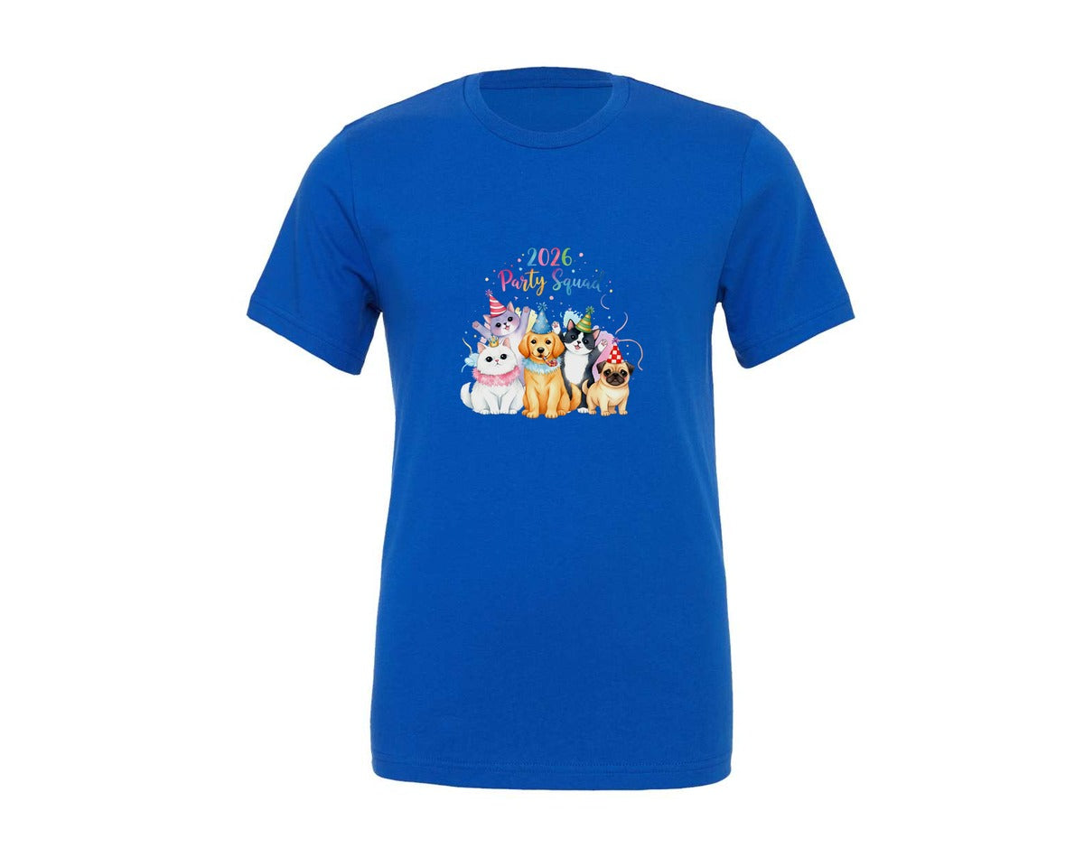 brand:Generic|color:True Royal Blue|2026 Party Squad Cats Dogs Birthday Graphic T-Shirt