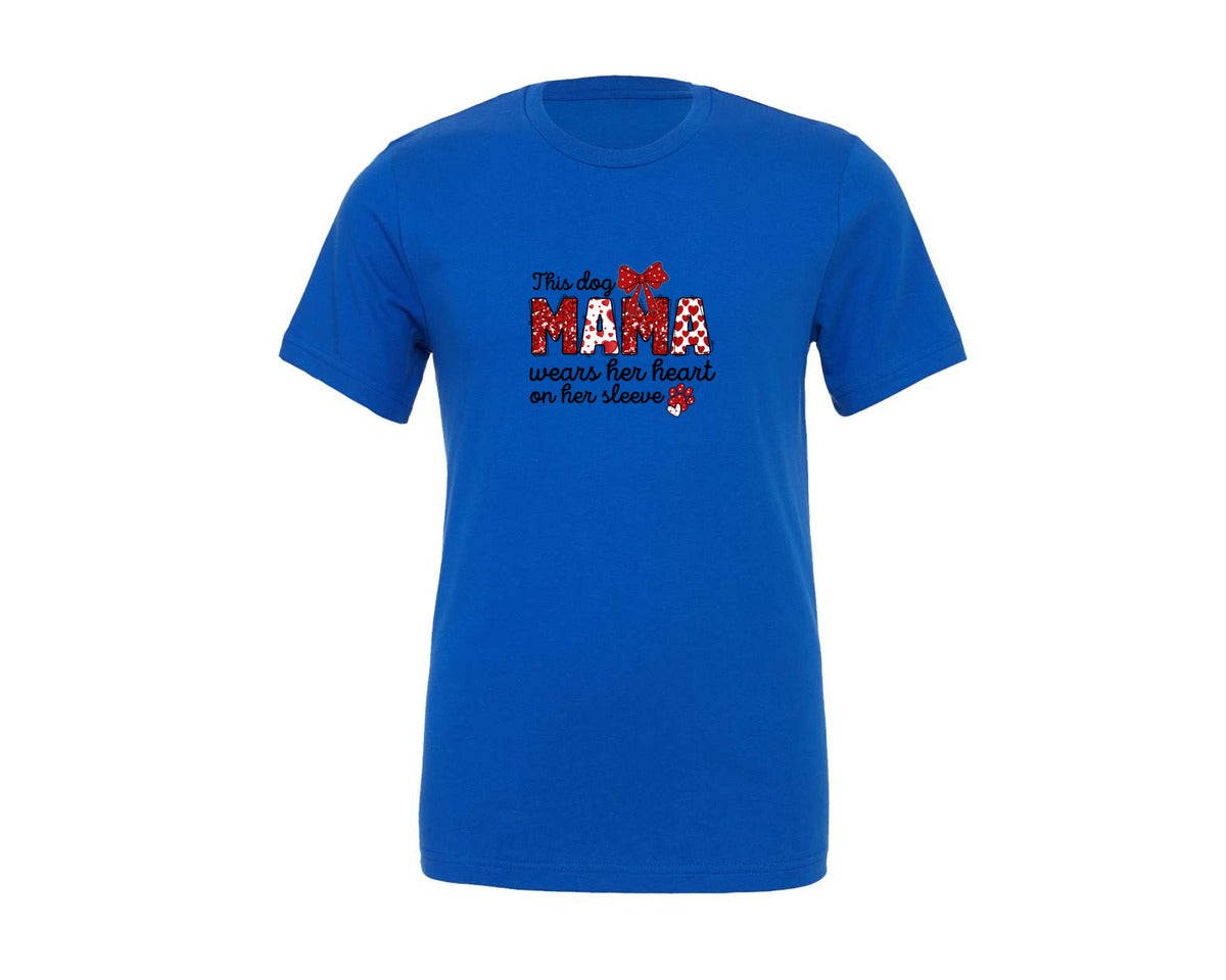 brand:Generic|color:True Royal Blue|Dog Mama Wears Her Heart On Her Sleeve Graphic T-Shirt