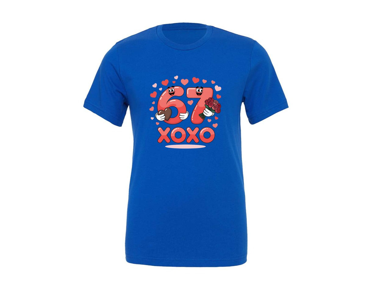 brand:Generic|color:True Royal Blue|Cute 67 Xoxo Valentine Couple Heart Graphic T-Shirt