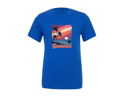 brand:Generic|color:True Royal Blue|Retro Vintage Sunset Summer Shirt Graphic T-Shirt