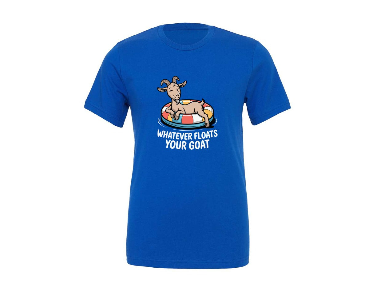 brand:Generic|color:True Royal Blue|Whatever Floats Goat Funny Puns Graphic T-Shirt