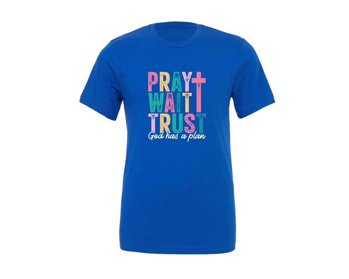 brand:Generic|color:True Royal Blue|Pray Wait Trusrt Design 3 Graphic T-Shirt