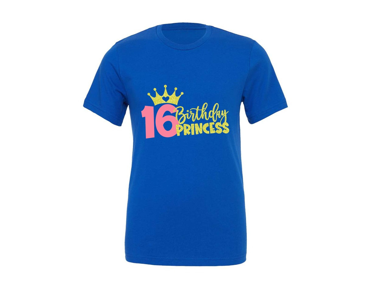 brand:Generic|color:True Royal Blue|Sixteenth Birthday Princess Graphic T-Shirt