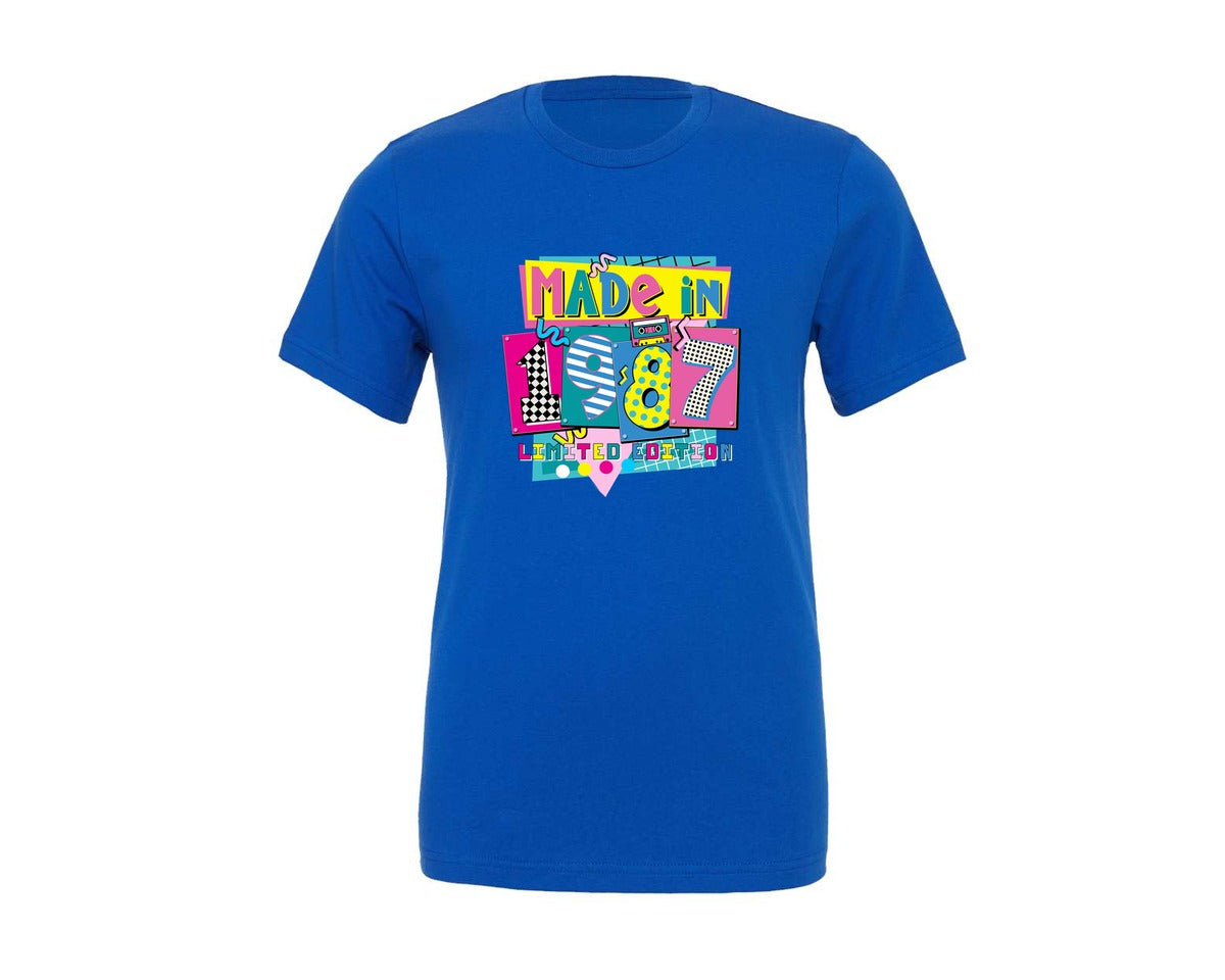 brand:Generic|color:True Royal Blue|Made In 1987 Graphic T-Shirt