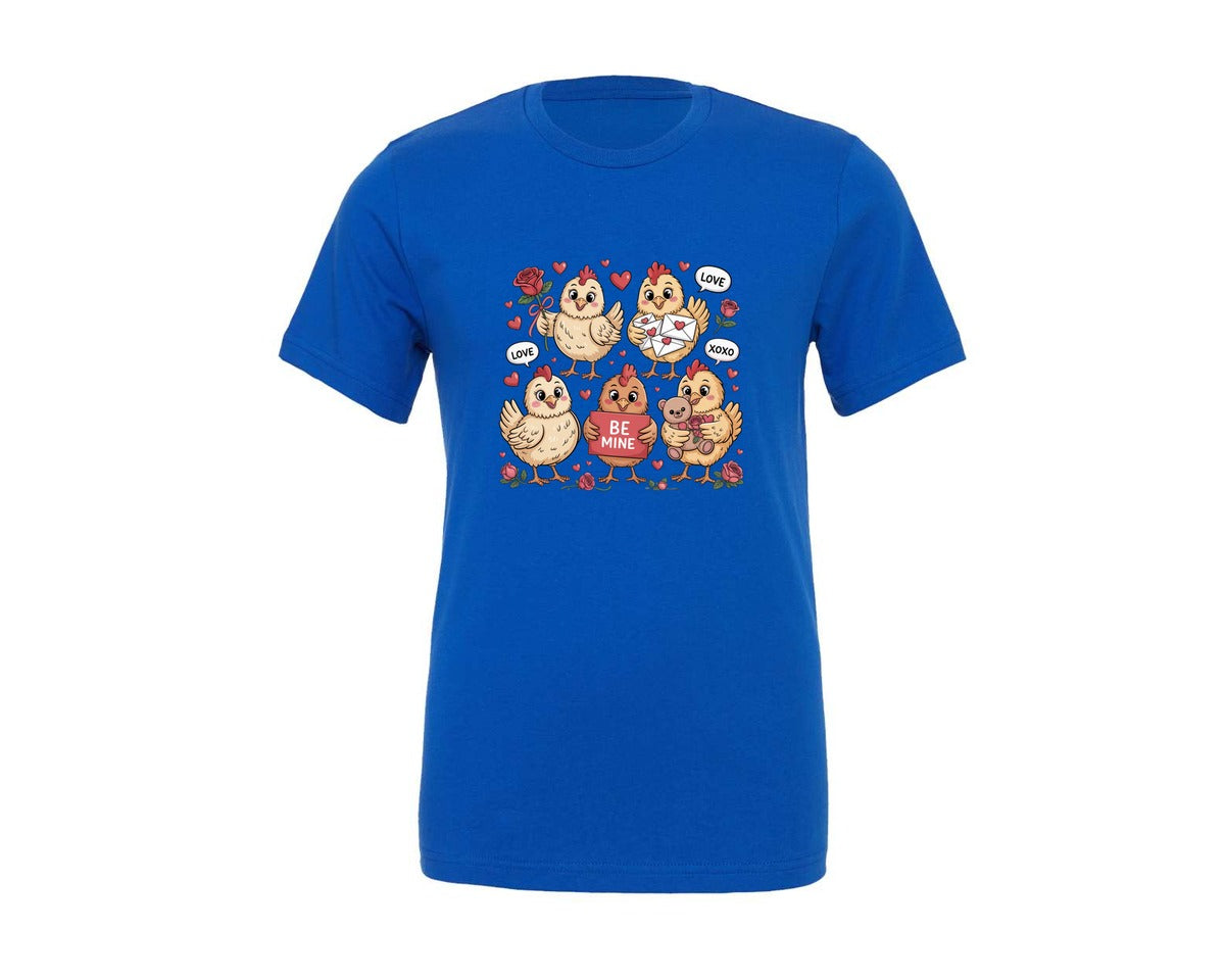 brand:Generic|color:True Royal Blue|Retro Valentines Day Farm Chickens Graphic T-Shirt