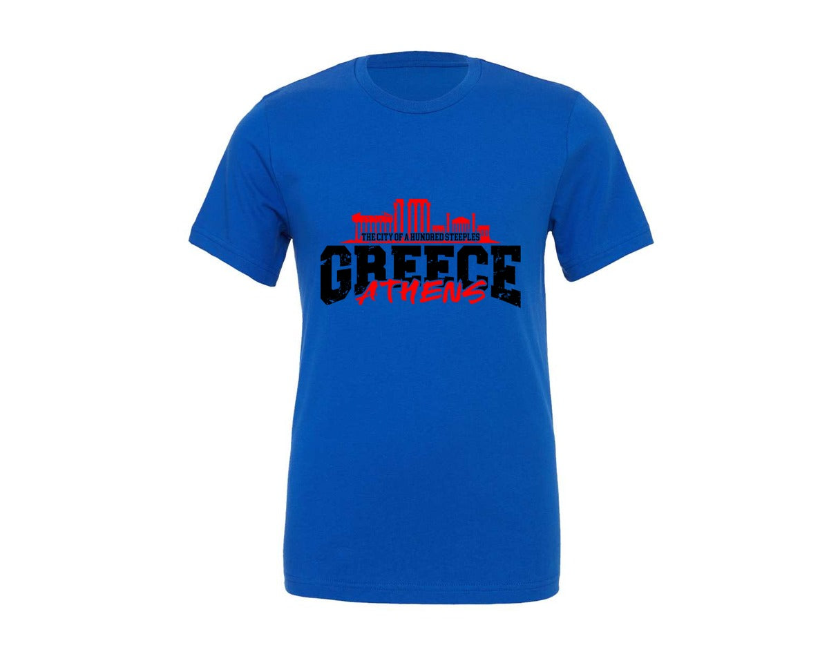 brand:Generic|color:True Royal Blue|Distressed Athens Greece Shirt Graphic T-Shirt