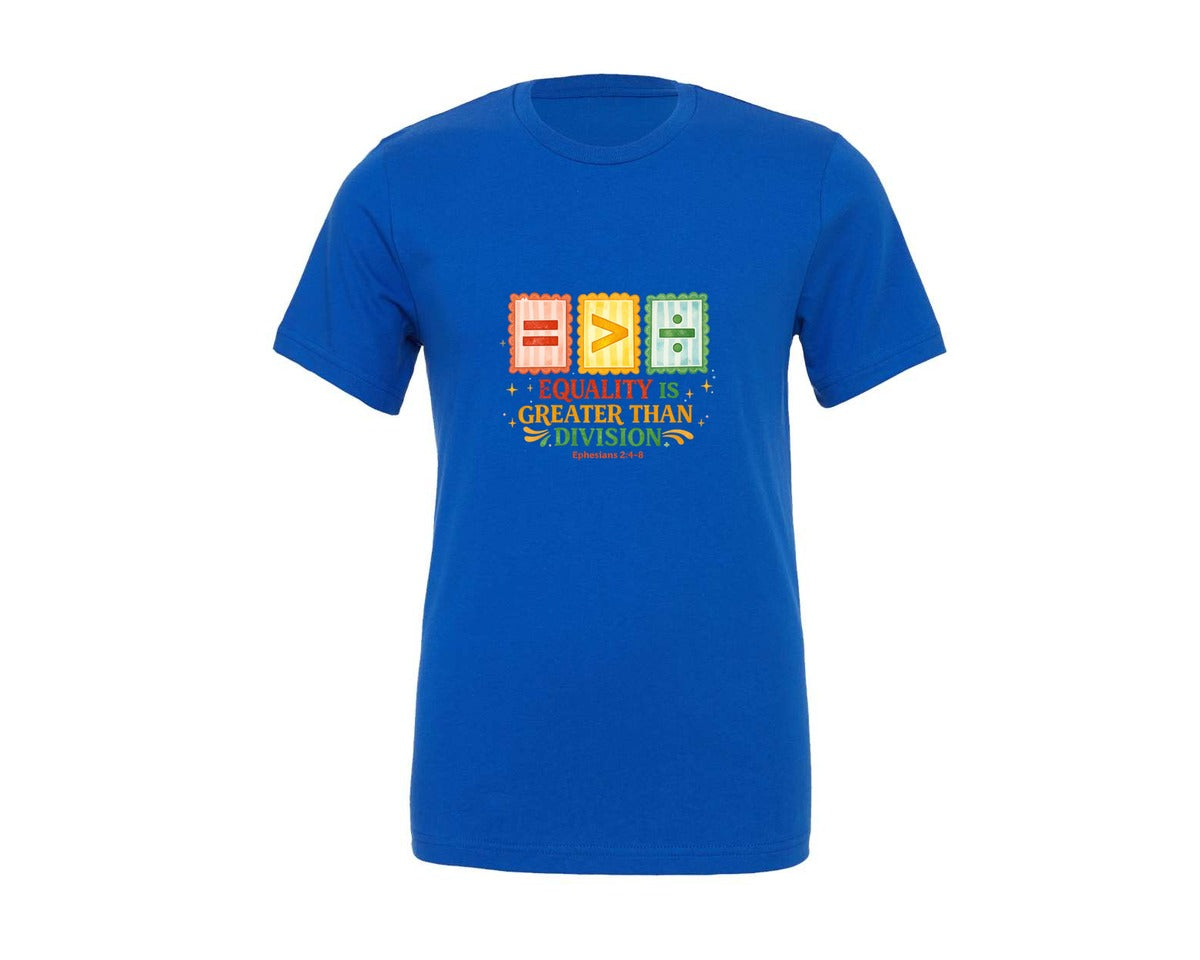 brand:Generic|color:True Royal Blue|Equality Is Greater Than Division 12 Graphic T-Shirt