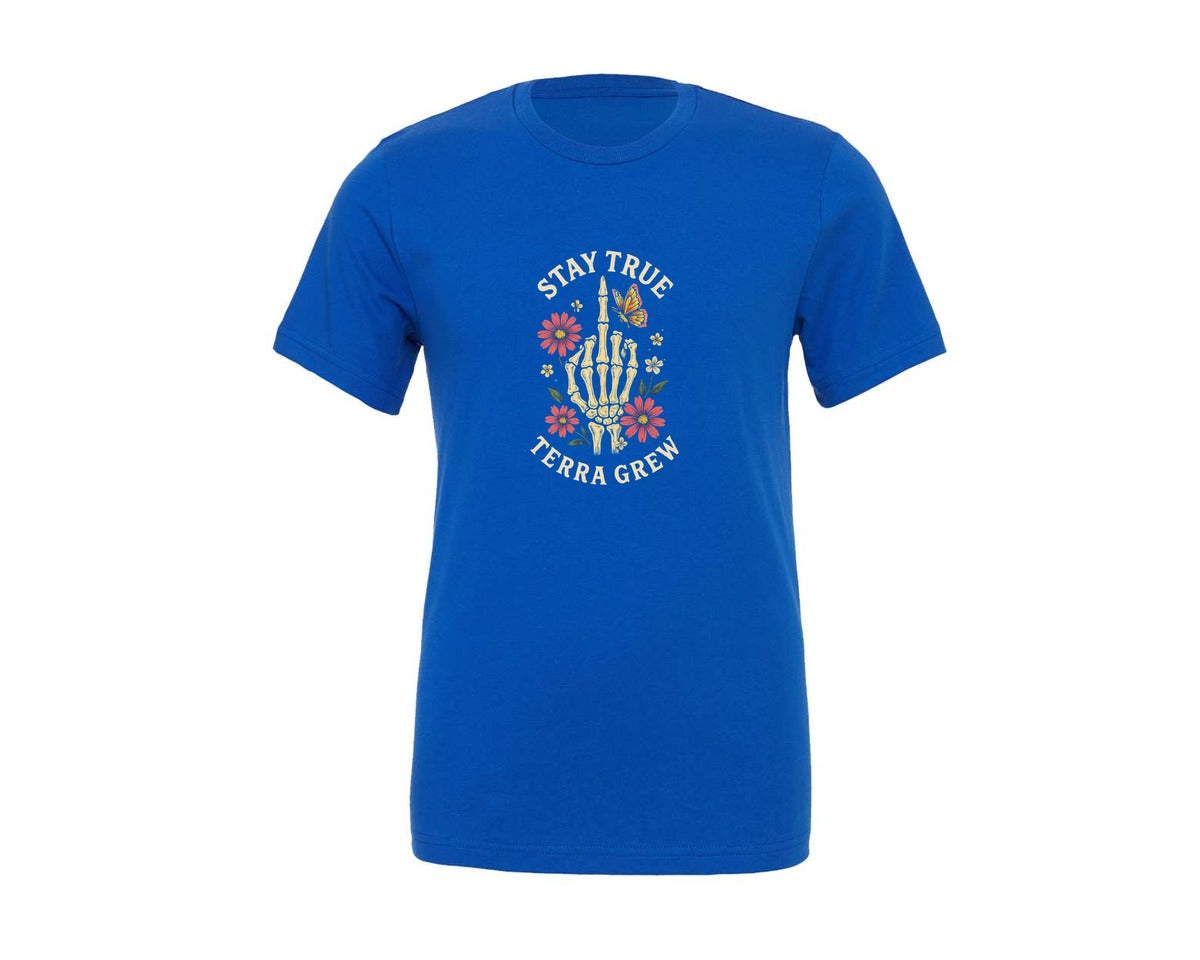 brand:Generic|color:True Royal Blue|Stay True Skeleton Hand Graphic T-Shirt