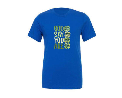 brand:Generic|color:True Royal Blue|God Says You Are Christian Shamrock Graphic T-Shirt