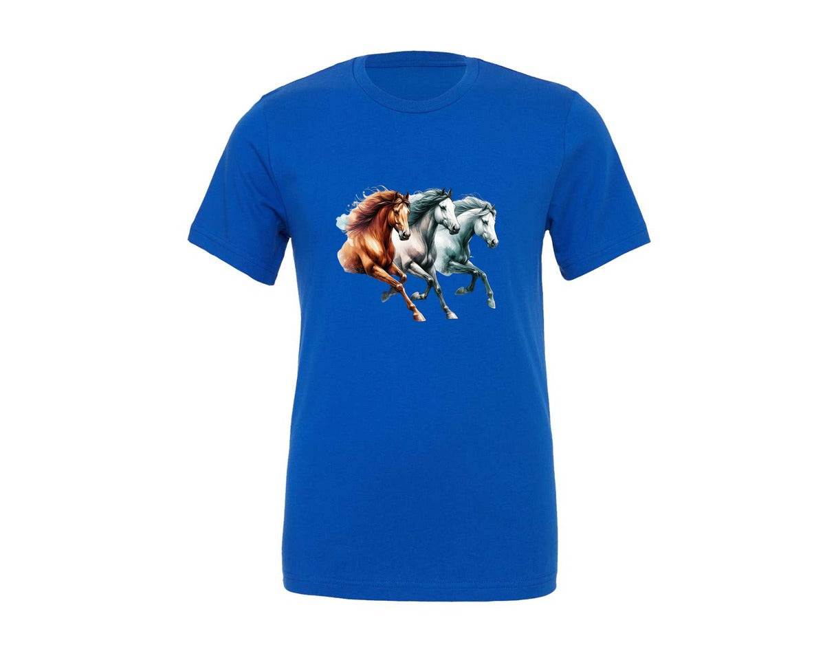 brand:Generic|color:True Royal Blue|3 Horses Horses Design Graphic T-Shirt