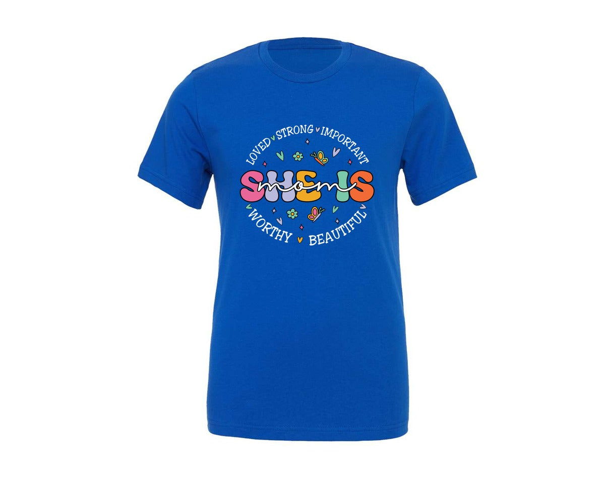 brand:Generic|color:True Royal Blue|She Is Mom Happy Mama Mothers Day Graphic T-Shirt