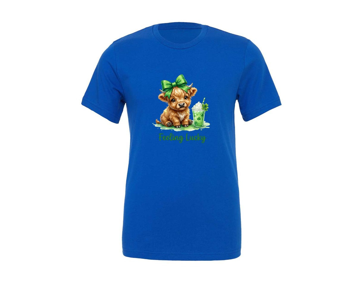 brand:Generic|color:True Royal Blue|Feeling Lucky Highland Cow Graphic T-Shirt