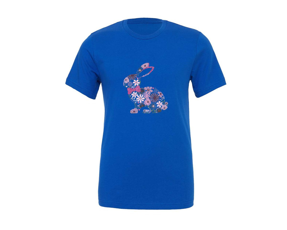 brand:Generic|color:True Royal Blue|Elegant Floral Bunny Silhouette Art Graphic T-Shirt