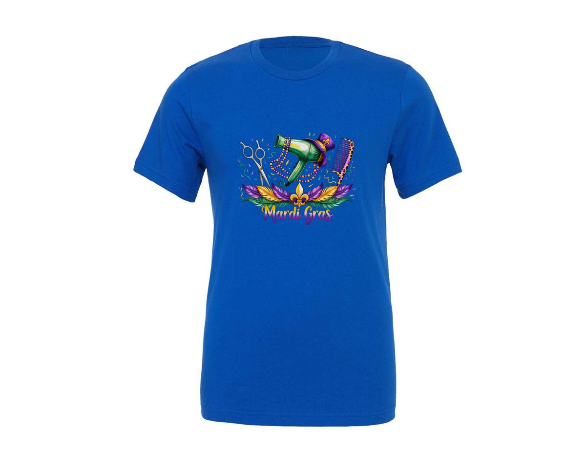 brand:Generic|color:True Royal Blue|Hair Stylist Mardi Gras Hair Graphic T-Shirt