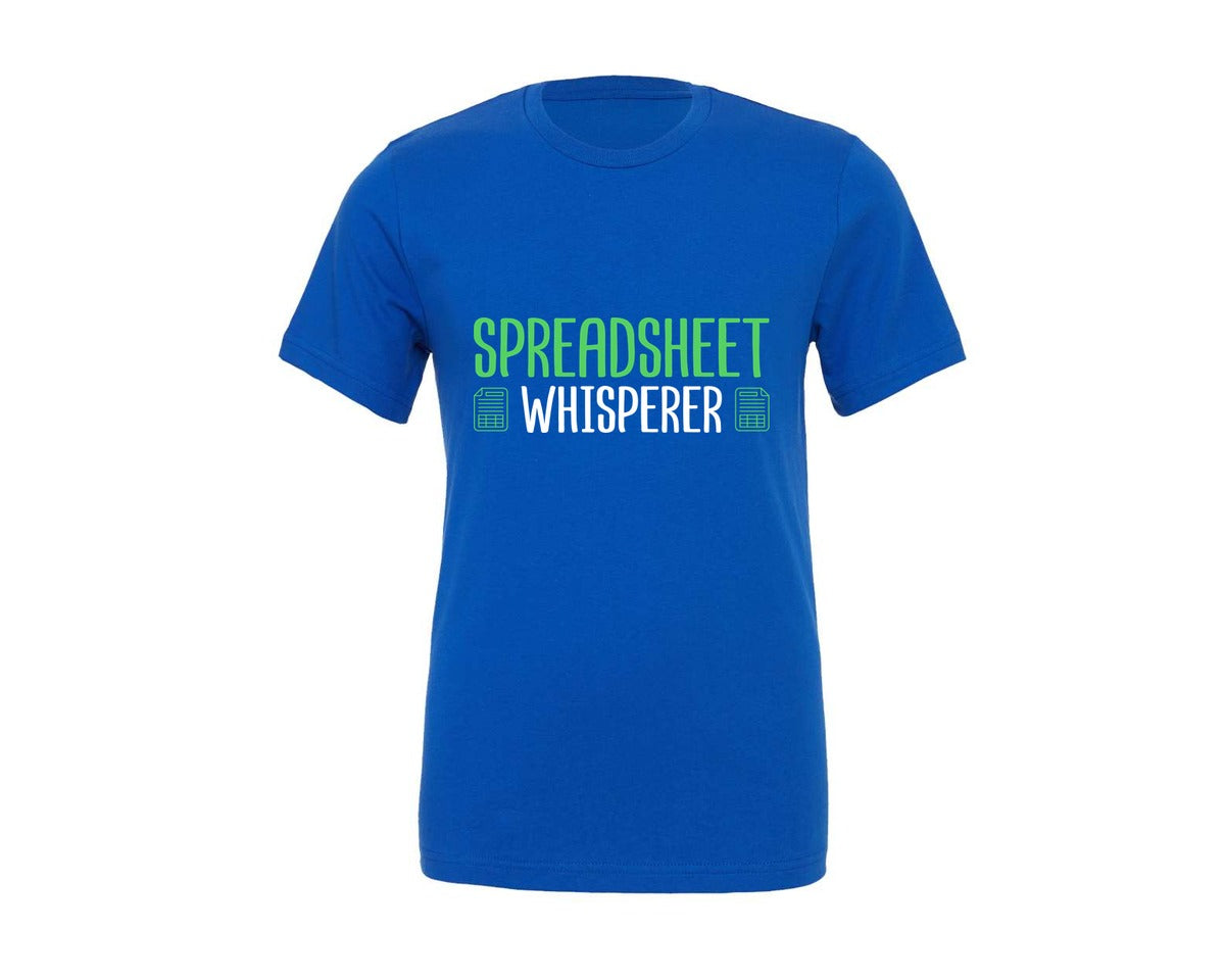 brand:Generic|color:True Royal Blue|Spreadsheet Whisperer Excel Data Analyst Graphic T-Shirt