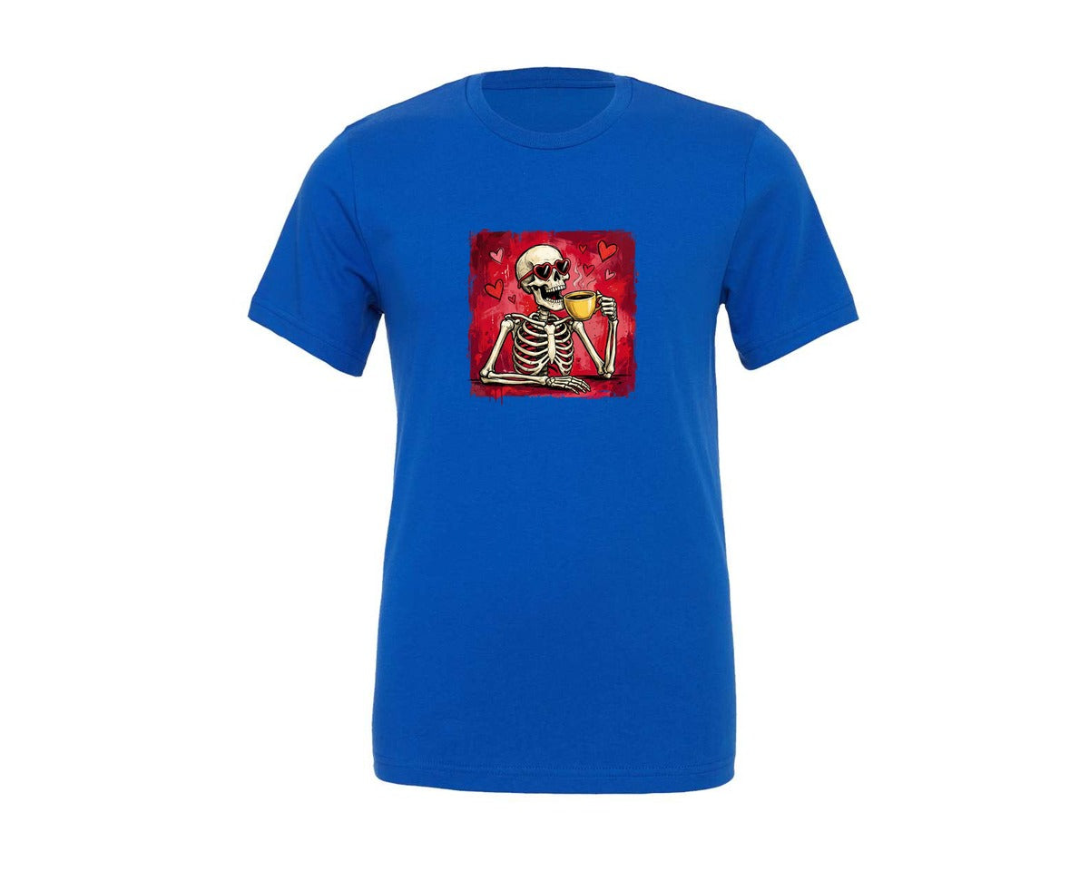 brand:Generic|color:True Royal Blue|Funny Skeleton Coffee Valentine Graphic T-Shirt
