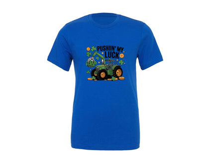 brand:Generic|color:True Royal Blue|Pushin My Luck St Patrick Tractor Graphic T-Shirt
