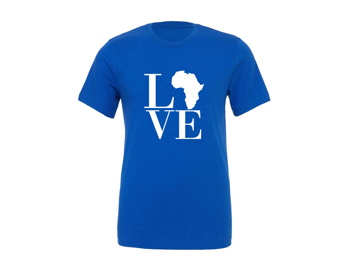 brand:Generic|color:True Royal Blue|Love Text With An Africa Map Graphic T-Shirt