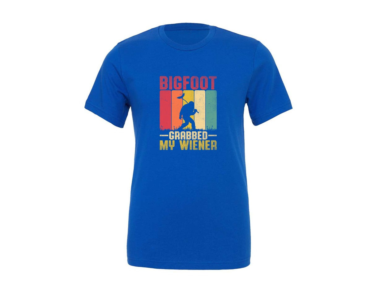 brand:Generic|color:True Royal Blue|Bigfoot Grabbed My Wiener Sasquatch Graphic T-Shirt