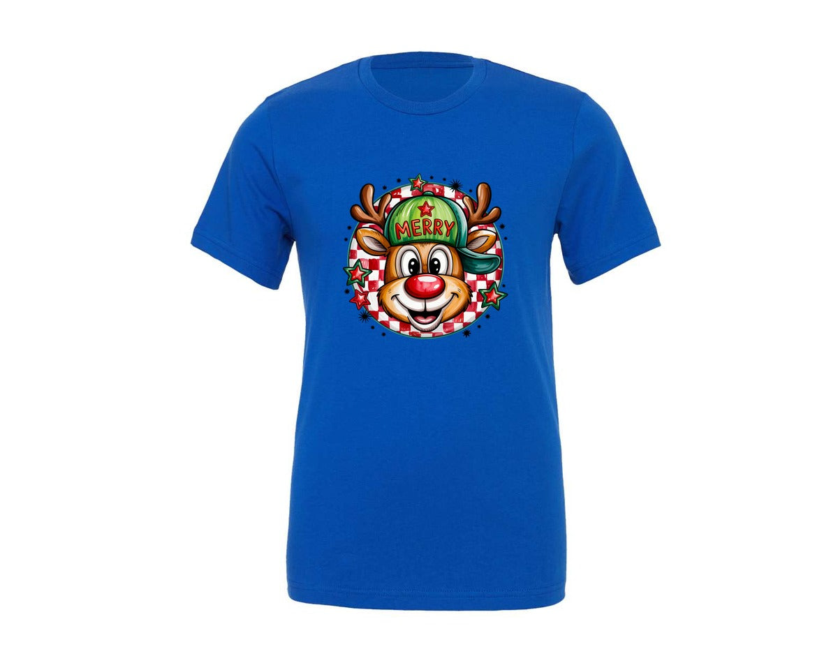 brand:Generic|color:True Royal Blue|Boy Reindeer Hat Cap Merry Christmas Graphic T-Shirt